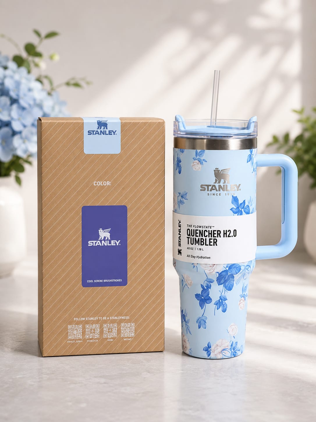 40oz Vacuum Insulated Printed Tumbler with Handle – Stainless Steel Travel Mug for Coffee, Water & Cold Beverages