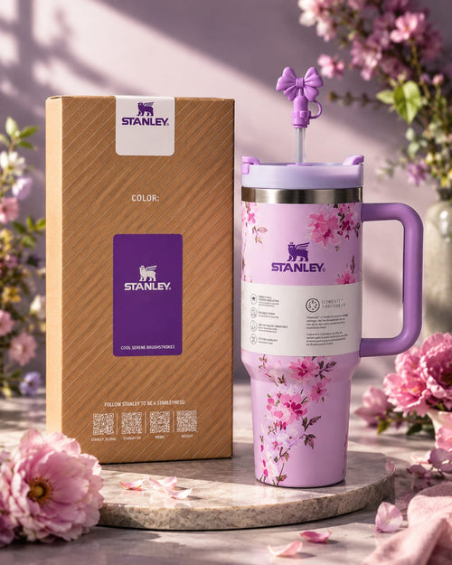 40oz Vacuum Insulated Printed Tumbler with Handle – Stainless Steel Travel Mug for Coffee, Water & Cold Beverages